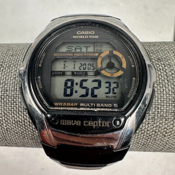 Casio Watch Men 43mm Black World Time Wave Ceptor Multi Band Digital New Battery - Picture 4 of 11